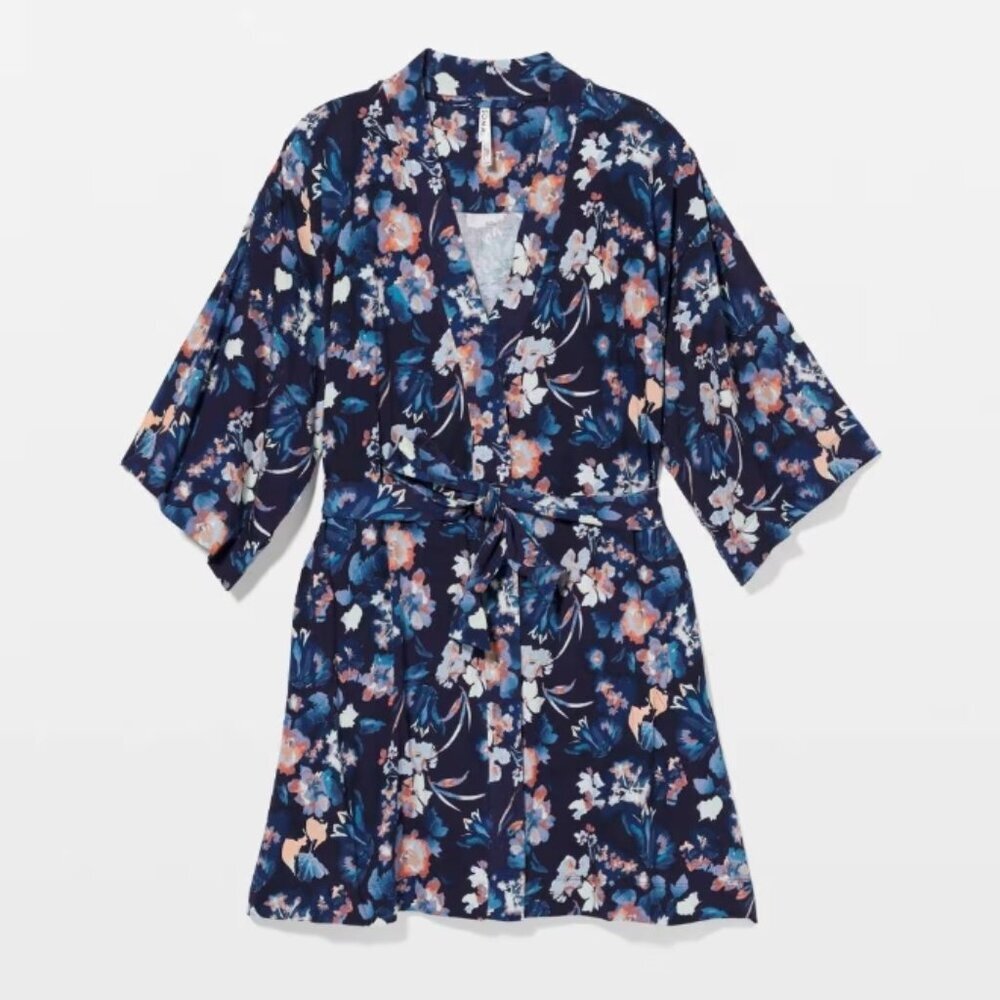 SOMA Cool Nights® Short Robe in Phantom Floral Navy, size S, New With Tags: - Picture 2 of 5